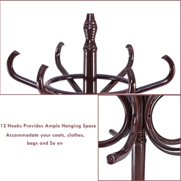 Staande kapstok hout 12 haken home hoed jas hanger boom 12 met paraplu houder kapstok bruin 6