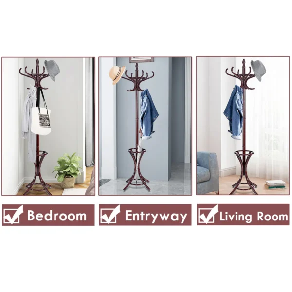 Staande kapstok hout 12 haken home hoed jas hanger boom 12 met paraplu houder kapstok bruin 7
