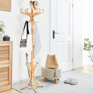 Staande kapstok hout 12 haken home hoed jas hanger boom 12 met paraplu houder kapstok nature 1