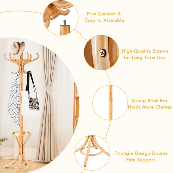 Staande kapstok hout 12 haken home hoed jas hanger boom 12 met paraplu houder kapstok nature 6
