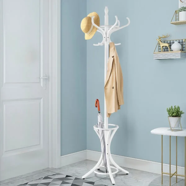 Staande kapstok hout 12 haken home hoed jas hanger boom 12 met paraplu houder kapstok wit 1