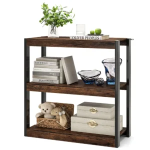 Staande kast 3 niveaus hout boekenkast multifunctioneel opbergrek metalen frame ladderrek industriële stijl voor slaapkamer werkkamer 1