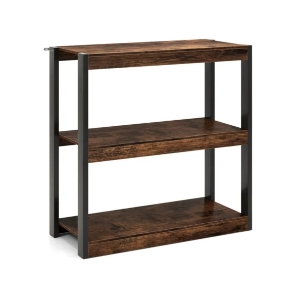 Staande kast 3 niveaus hout boekenkast multifunctioneel opbergrek metalen frame ladderrek industriële stijl voor slaapkamer werkkamer 2