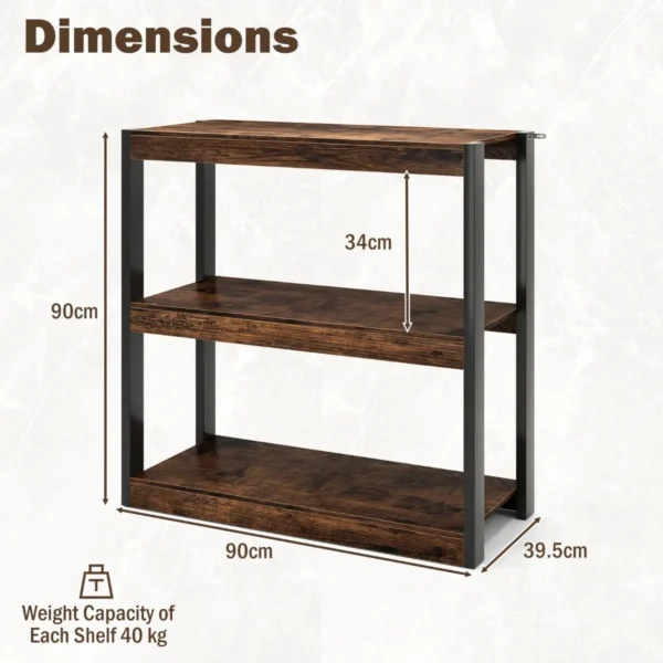 Staande kast 3 niveaus hout boekenkast multifunctioneel opbergrek metalen frame ladderrek industriële stijl voor slaapkamer werkkamer 3