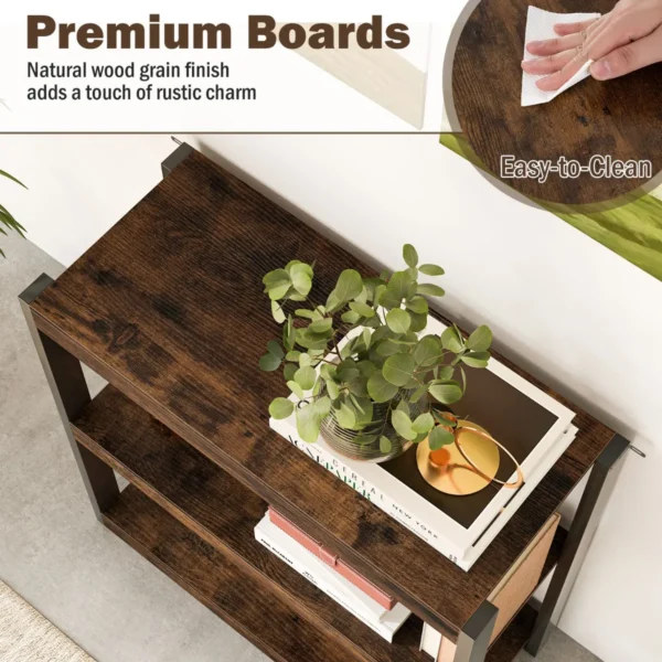 Staande kast 3 niveaus hout boekenkast multifunctioneel opbergrek metalen frame ladderrek industriële stijl voor slaapkamer werkkamer 5