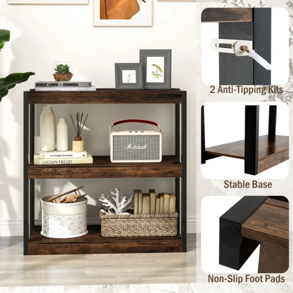 Staande kast 3 niveaus hout boekenkast multifunctioneel opbergrek metalen frame ladderrek industriële stijl voor slaapkamer werkkamer 7