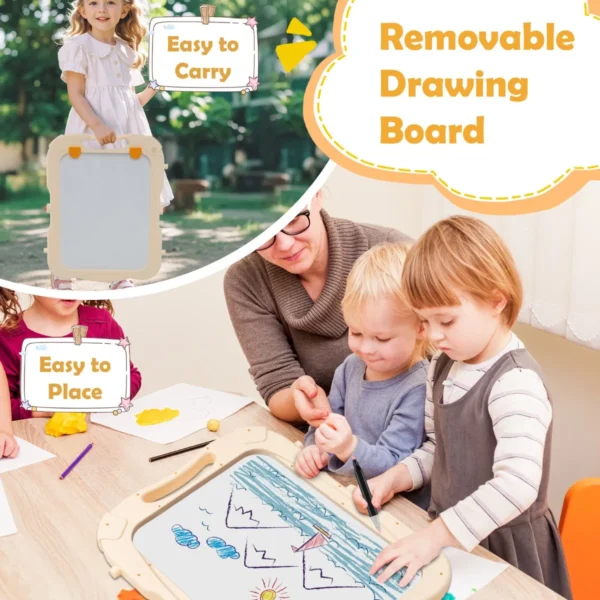 Staande kinderezel in hoogte verstelbare schildersezel met magnetisch whiteboard en schoolbord afneembaar tekenbord oranje 7