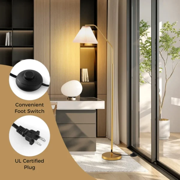 Staande lamp 168 cm met verstelbare lampkop geplooide kap en voetschakelaar moderne metalen lamp voor woonkamer slaapkamer 7