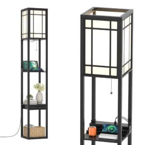 Staande vloerlamp met planken en lade moderne staande vloerlamp voor woonkamer en slaapkamer 26 x 26 x 160,5 cm zwart 1