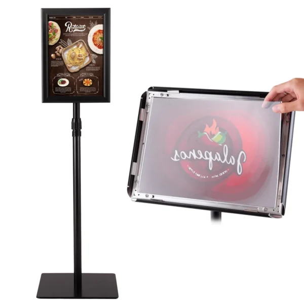 Stabiele informatiestandaard presentatie standaard reclamestandaard a4 posterstandaard met poster frame en bord zwart 1