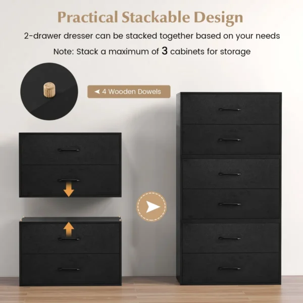 Stapelbaar opbergmeubel met 2 laden horizontaal opbergmeubel met anti kantelsets stapelbaar ladeblok voor woonkamer kantoor zwart 4