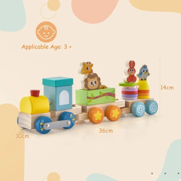 Stapelbare houten treinset educatief treinspeelgoed van veilig massief hout met kleurrijke dierenfiguren trekbare locomotief 3