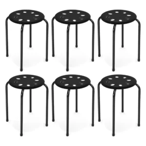 Stapelkruk set van 6 stapelbare metalen kruk eetkamerkruk kruk voor thuis kantoor klaslokaal 44,5 cm zithoogte (zwart) 1