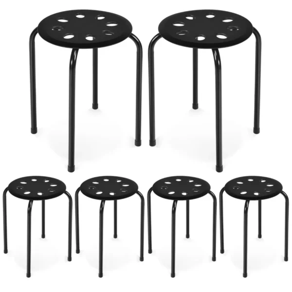 Stapelkruk set van 6 stapelbare metalen kruk eetkamerkruk kruk voor thuis kantoor klaslokaal 44,5 cm zithoogte (zwart) 2
