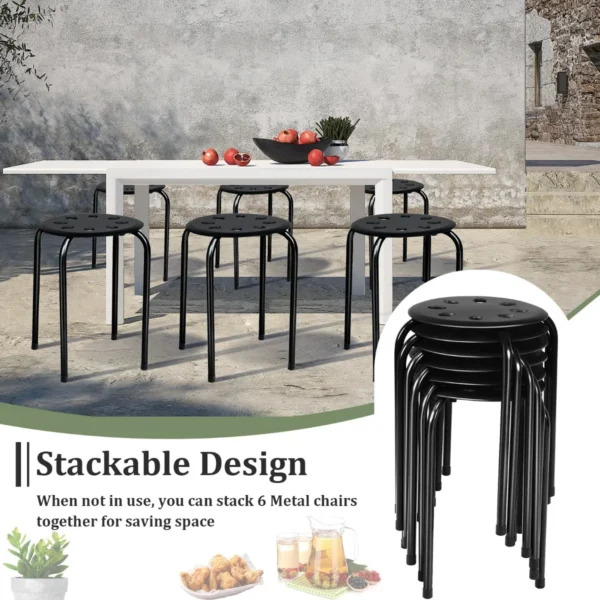 Stapelkruk set van 6 stapelbare metalen kruk eetkamerkruk kruk voor thuis kantoor klaslokaal 44,5 cm zithoogte (zwart) 5