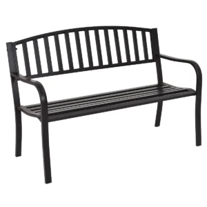 Steel garden bench stripe design patio bench heavy duty stalen frame terrasbank zwart 127 x 60 x 87 cm 1