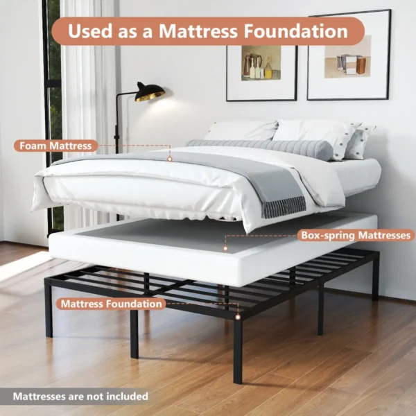 Stevig metalen bedframe geruisloze lattenbodem met ijzeren lattensteun en opbergruimte onder het bed tweepersoonsbed zwart 4