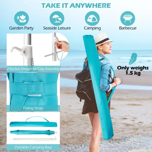 Strandparaplu met verankerende parasol marktparaplu tuinparaplu kantelbaar voor buiten blauw 5