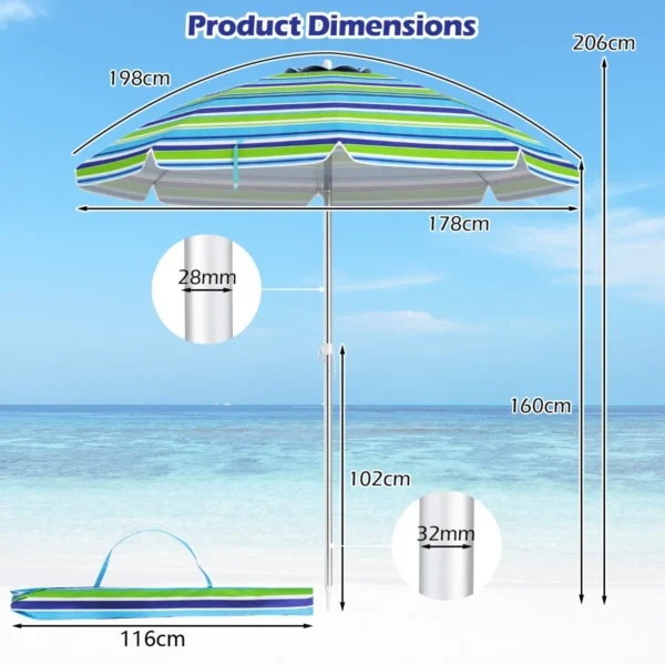 Strandparaplu met verankerende parasol marktparaplu tuinparaplu kantelbaar voor buiten blauw + groen 2