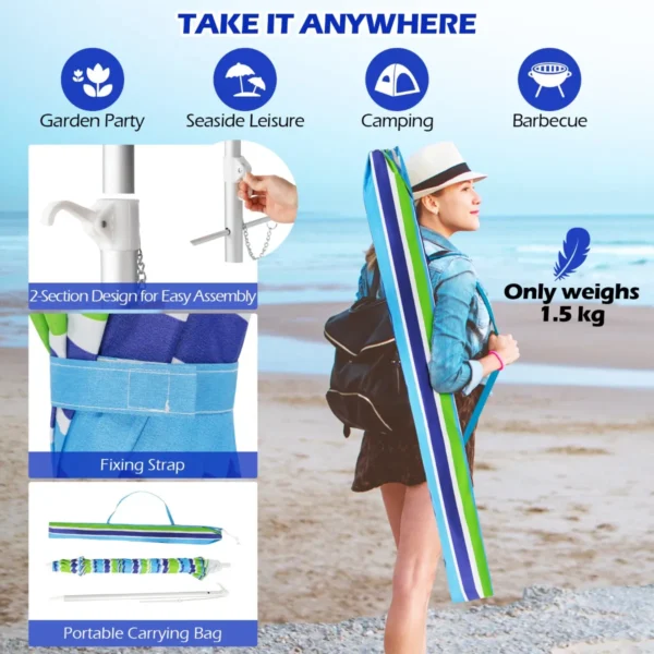 Strandparaplu met verankerende parasol marktparaplu tuinparaplu kantelbaar voor buiten blauw + groen 4