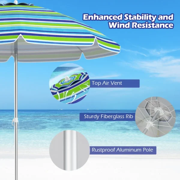 Strandparaplu met verankerende parasol marktparaplu tuinparaplu kantelbaar voor buiten blauw + groen 6