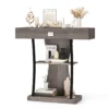 T vormige consoletafel achterbanktafel met lade legplanken en dubbele anti kantelsets instap bijzettafel voor woonkamer grijs 1