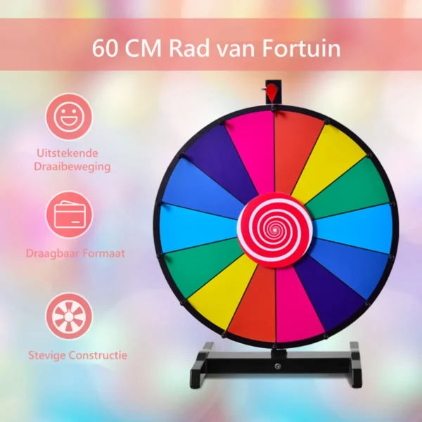 Tafelblad draaiend prijswiel bewerkbaar kleurenprijswiel van fortuin regenboog prijswiel met stevige metalen voet 60cm 5