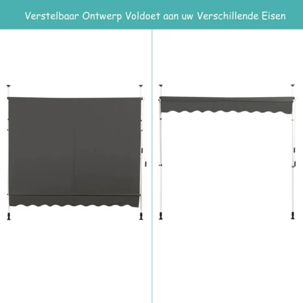 Telescopische luifel zonnescherm uitschuifbare luifel zonnescherm uv bestendig waterdicht luifel 395 cm breed grijs 7