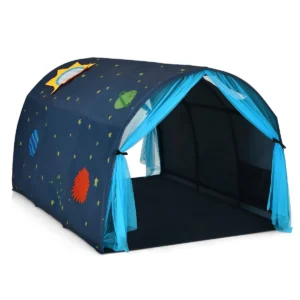 Tentje op kinderbedje speeltent in prinsessenstijl voor kinderen kindertent met venster & tas & gordijn blauw 1