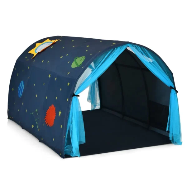 Tentje op kinderbedje speeltent in prinsessenstijl voor kinderen kindertent met venster & tas & gordijn blauw 1