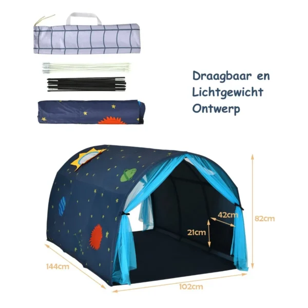 Tentje op kinderbedje speeltent in prinsessenstijl voor kinderen kindertent met venster & tas & gordijn blauw 2
