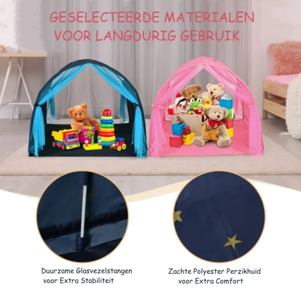 Tentje op kinderbedje speeltent in prinsessenstijl voor kinderen kindertent met venster & tas & gordijn blauw 7
