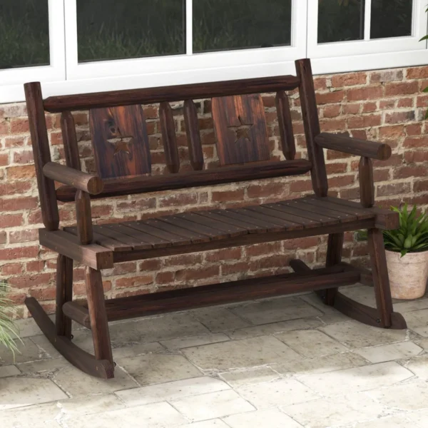 Terras schommelbank dubbele schommelstoel in verkoold hout met ergonomische zitting rustieke stijl voor binnenplaats veranda tuin 6