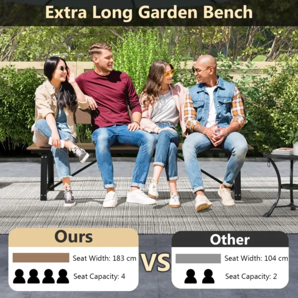 Terrasbank voor 4 personen 183 cm extra lange bank met weerbestendige zitting zitplaatsen voor tuin veranda bruin 3