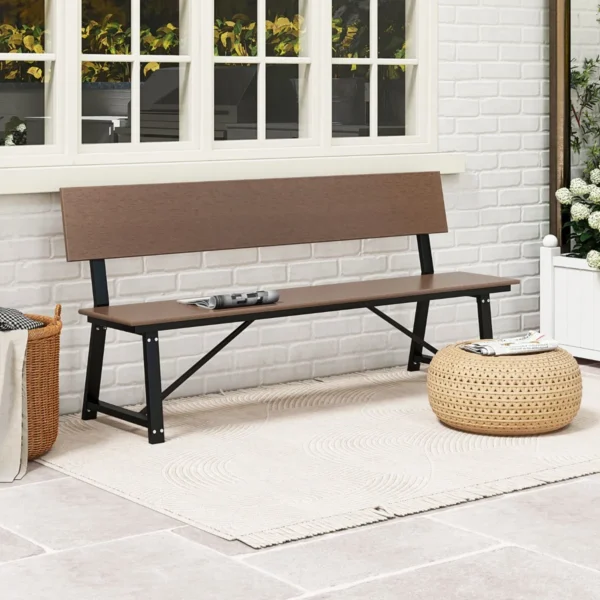 Terrasbank voor 4 personen 183 cm extra lange bank met weerbestendige zitting zitplaatsen voor tuin veranda bruin 7