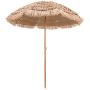 Terrasparasol met rieten dak 208 cm strandparasol kantelbaar 8 baleinen draagbare en lichtgewicht paraplu zonbescherming voor zwembad 1