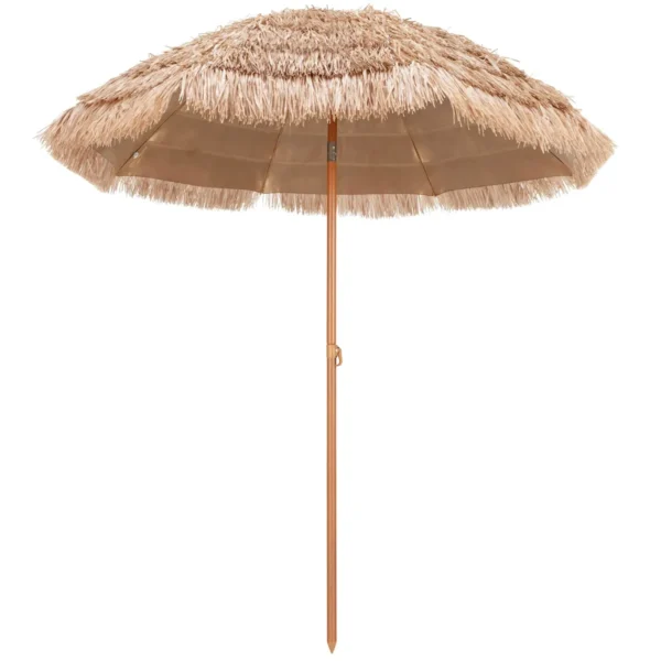 Terrasparasol met rieten dak 208 cm strandparasol kantelbaar 8 baleinen draagbare en lichtgewicht paraplu zonbescherming voor zwembad 1