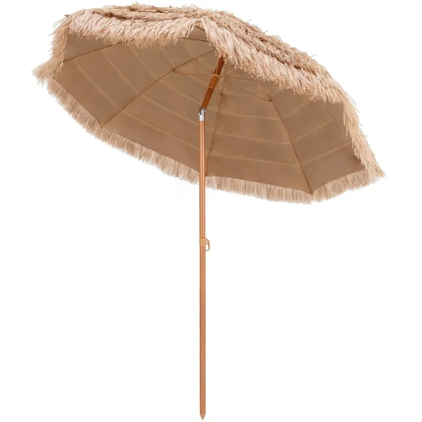 Terrasparasol met rieten dak 208 cm strandparasol kantelbaar 8 baleinen draagbare en lichtgewicht paraplu zonbescherming voor zwembad 2
