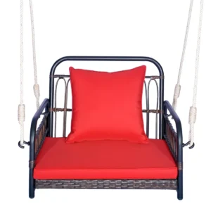 Terrasschommel belastbaar tot 180 kg hangstoel met zit en rugkussens metalen frame en hangtouwen hangstoel voor veranda en achtertuin 1