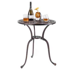 Terrastafel van gegoten aluminium 61 cm ronde tafel met gat voor parasol en onderste plank aantrekkelijke bistrotafel voor veranda tuin 1