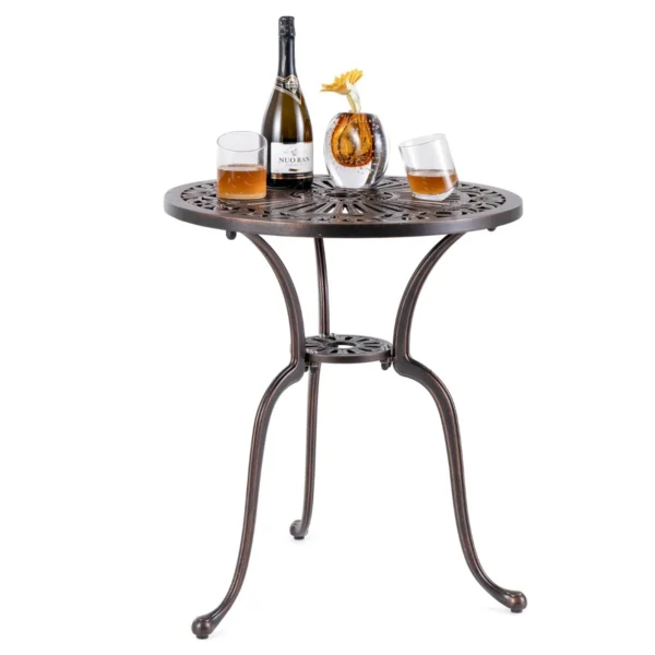 Terrastafel van gegoten aluminium 61 cm ronde tafel met gat voor parasol en onderste plank aantrekkelijke bistrotafel voor veranda tuin 1