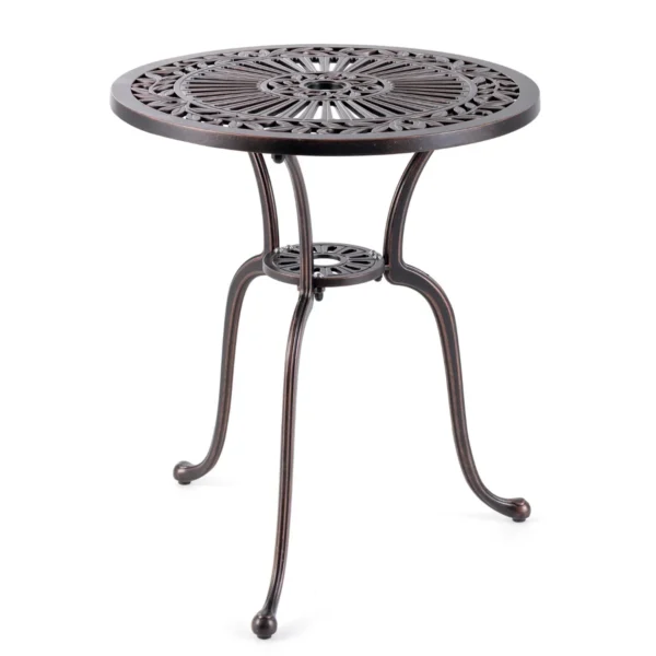 Terrastafel van gegoten aluminium 61 cm ronde tafel met gat voor parasol en onderste plank aantrekkelijke bistrotafel voor veranda tuin 2