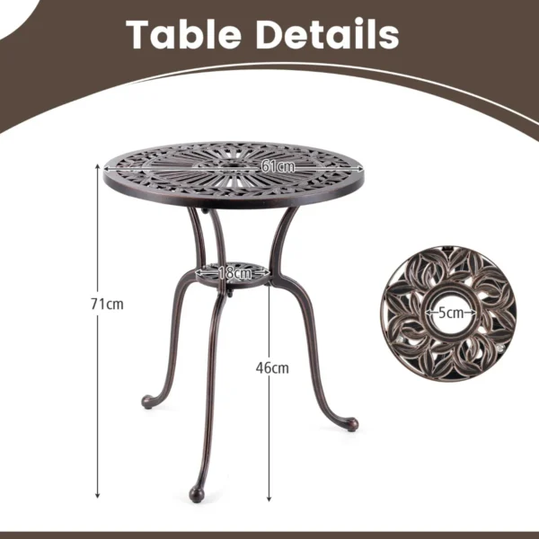 Terrastafel van gegoten aluminium 61 cm ronde tafel met gat voor parasol en onderste plank aantrekkelijke bistrotafel voor veranda tuin 3