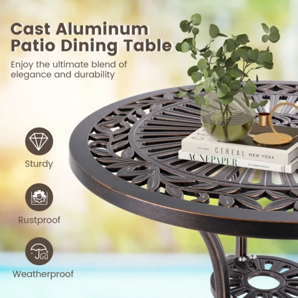 Terrastafel van gegoten aluminium 61 cm ronde tafel met gat voor parasol en onderste plank aantrekkelijke bistrotafel voor veranda tuin 4