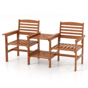 Terraszitset met tafel 2 zits houten conversatieset met salontafel en parasolgat weerbestendige tuinmeubelset natuurlijk 1