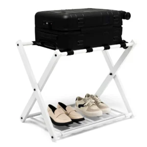 Thuis bagagerek standaard dubbellaagse bagagehouder met schoenenplank compacte opvouwbare bagagerek houder (wit) 1