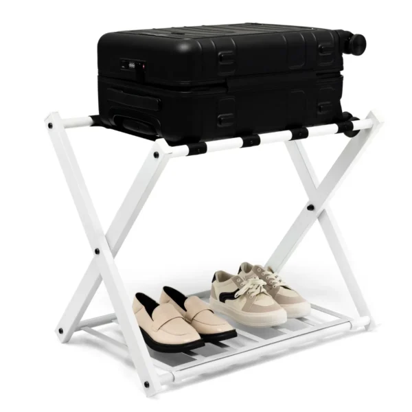 Thuis bagagerek standaard dubbellaagse bagagehouder met schoenenplank compacte opvouwbare bagagerek houder (wit) 1