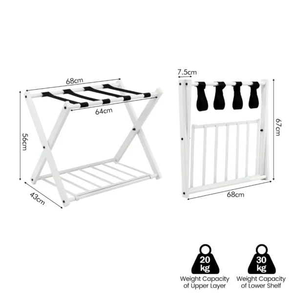 Thuis bagagerek standaard dubbellaagse bagagehouder met schoenenplank compacte opvouwbare bagagerek houder (wit) 3