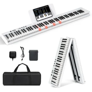 Toetsenbord elektrische piano opvouwbaar digitaal toetsenbord draagbaar (128 ritmes/128 tonen en 20 demo's) (wit) 1