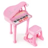 Toetsenbord voor kinderen 31 toetsen met kruk elektronisch pianotoetsenbord met microfoon led leer modus speelgoedpiano (roze) 1